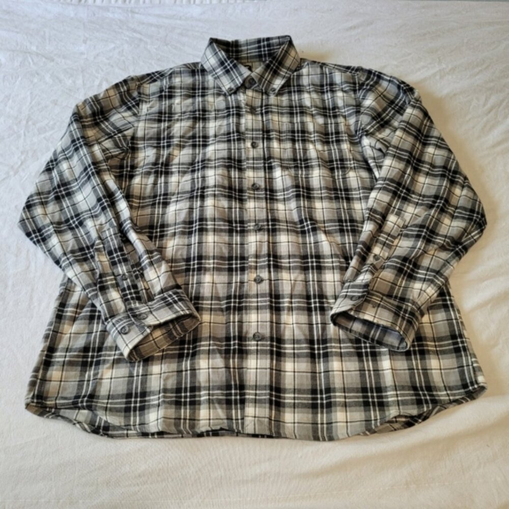 Lands End Flannel Shirt Men's Large Black White Plaid Overshirt 100% Cotton